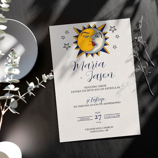太陽 月 星 神秘的なスペインの結婚式 招待状