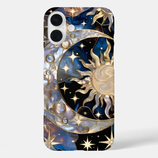 太陽 月 iPhone カスタムケース ステンドグラス 天体 ゴールド Case-Mate iPhoneケース (裏面)