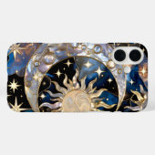 太陽 月 iPhone カスタムケース ステンドグラス 天体 ゴールド Case-Mate iPhoneケース (裏面 (横))