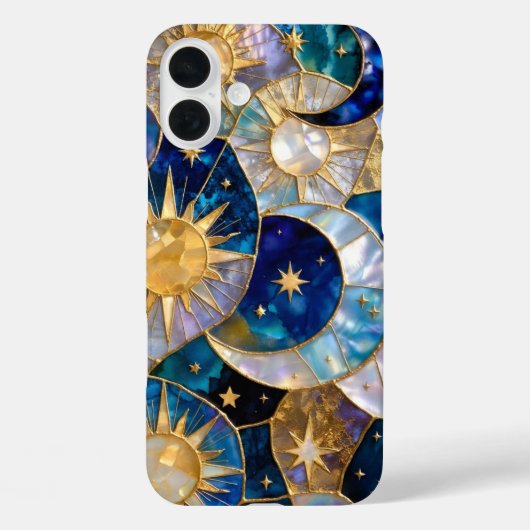 太陽 月 iPhone カース ステンドグラス ブルー ゴールド Case-Mate iPhoneケース (裏面)