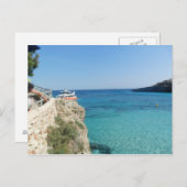 太陽、海、小さなオレンジ色のボート ポストカード (正面/裏面)