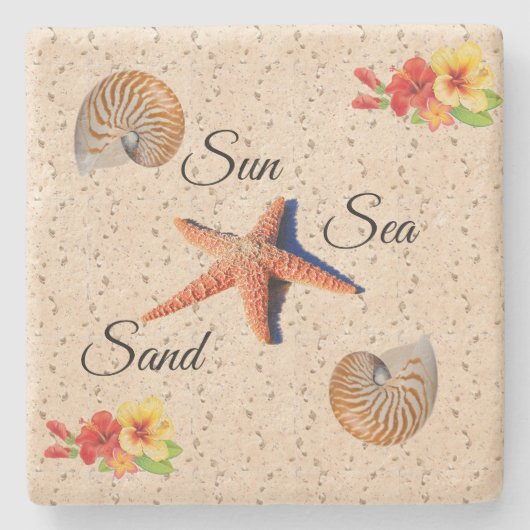 太陽、海、砂石コースター ストーンコースター (正面)