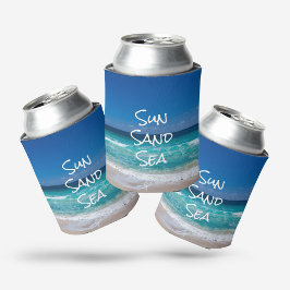 太陽 砂 海 トロピカルビーチ ターコイズブルーの水 缶クーラー
