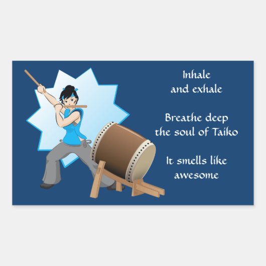 太鼓の匂い素晴らし（アート+俳句） 長方形シール (正面)