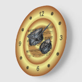 太鼓を鳴らす~シート音楽~金ゴールド背景~ ラージ壁時計 (傾斜)