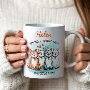 夫おもしろい猫の女パーソナライズされた性 コーヒーマグカップ