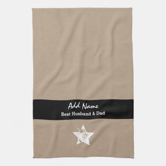 夫およびパパのモダンなタンの最も最高のな黒いリボンA03 キッチンタオル (縦)