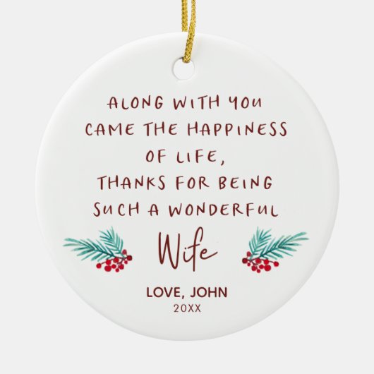 夫からパーソナライズされたの素敵な妻の愛の詩 セラミックオーナメント (正面)
