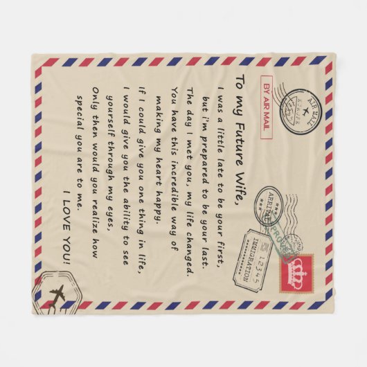 夫かパーソナライズされたら将来の妻への手紙 フリースブランケット (正面(横))