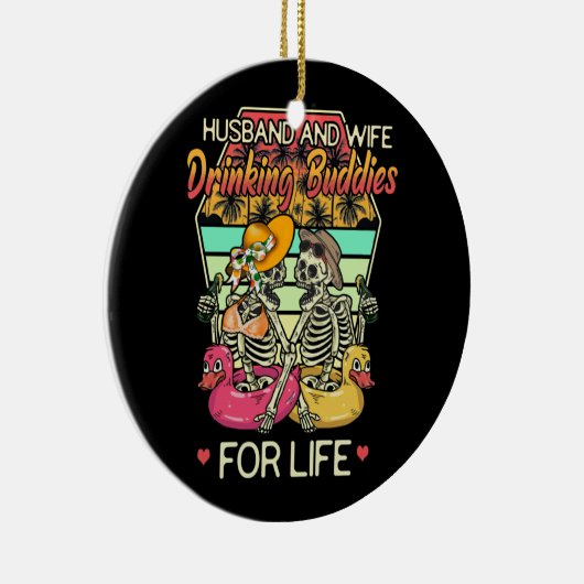 夫と妻が生涯の夏に仲間を飲む セラミックオーナメント (右)