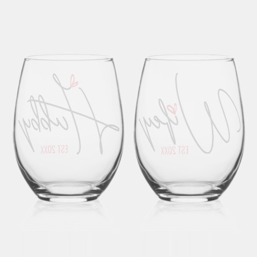 夫と妻のカップルパーソナライズされた ステムなしワイングラス (裏面)