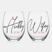 夫と妻のカップルパーソナライズされた ステムなしワイングラス (正面)