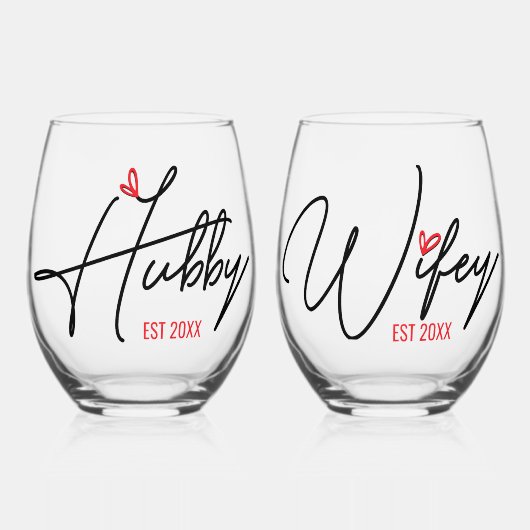 夫と妻のカップルパーソナライズされた ステムなしワイングラス (正面)
