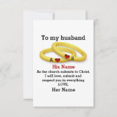 夫に彼のカップルのリング結婚・モノグラムを渡す カード (正面)