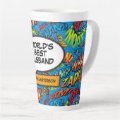 夫のおもしろいカラフルクール漫画の活字 カフェラテマグ (右アングル)