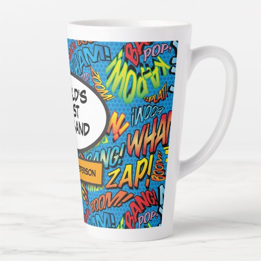 夫のおもしろいカラフルクール漫画の活字 カフェラテマグ (右)