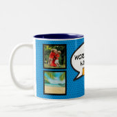 夫のおもしろいクール漫画フォトコラージブルー ツートーンマグカップ (左)