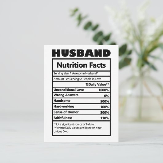 夫のおもしろい栄養の事実ジョーク ポストカード (スタンド正面)