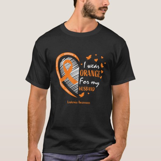 夫のためにオレンジを着る妻 白血病 Tシャツ (正面)