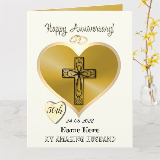 夫のための宗教的50周年記念カード カード (黄色い花)