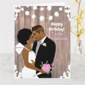 夫のアフリカ系アメリカンカードへのハッピーバースデー カード (黄色い花)