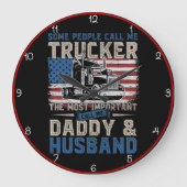 夫のアメリカ国旗、パパ・トラック運転手 ラージ壁時計 (正面)