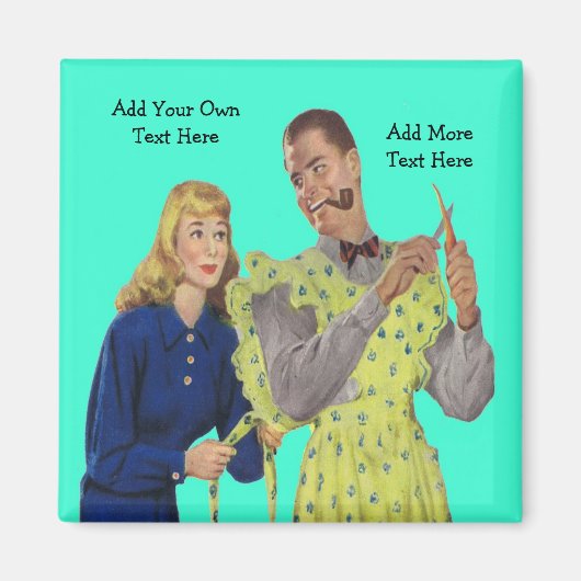 夫のエプロンレトロマグネットを結おもしろいぶ妻 マグネット (正面)