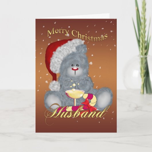 夫のクリスマスカード-クリスマスHのテディー・ベア シーズンカード (正面)