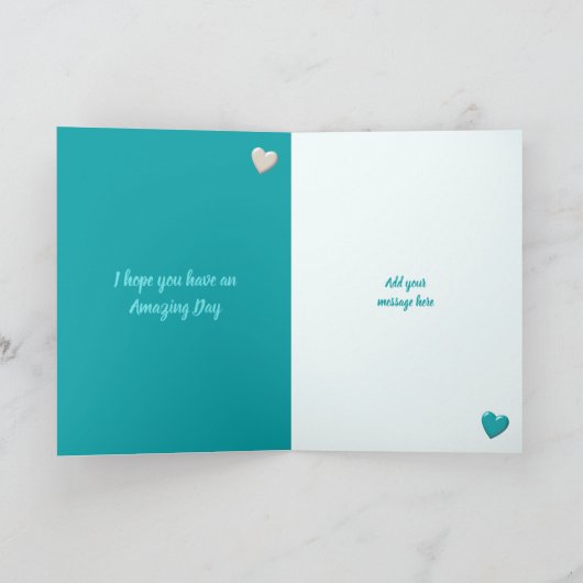 夫のターコイズグリーン誕生日の写真挨拶 カード (内部)