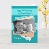 夫のターコイズグリーン誕生日の写真挨拶 カード (黄色い花)