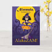 夫のハロウィーン、呪文でかわいい魔女 カード (黄色い花)