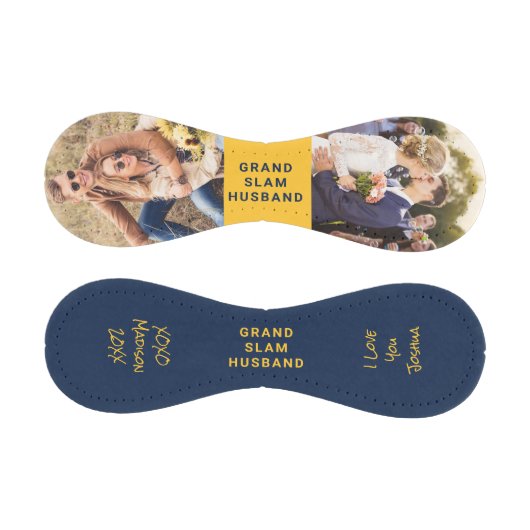 夫のパーソナライズされた写真ブルーイエロー 野球ボール (パネル)