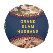 夫のパーソナライズされた写真ブルーイエロー 野球ボール (裏面)