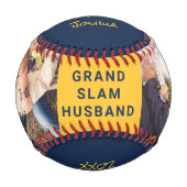 夫のパーソナライズされた写真ブルーイエロー 野球ボール (正面)