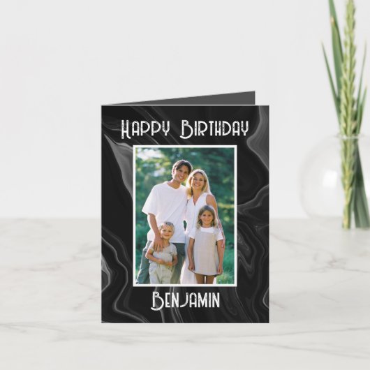 夫のフォトカード大理石へのハッピーバースデー カード (正面)
