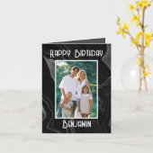 夫のフォトカード大理石へのハッピーバースデー カード (黄色い花)