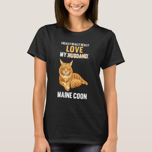 夫のメーンクーンが大好き Tシャツ (正面)