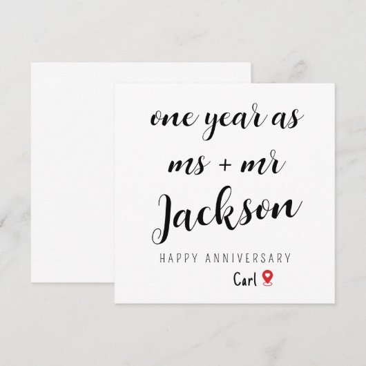 夫の一年記念カード (正面/裏面)