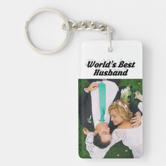 夫の写真と黒の文字 キーホルダー (正面)