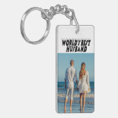 夫の写真と黒の文字 キーホルダー (正面左)