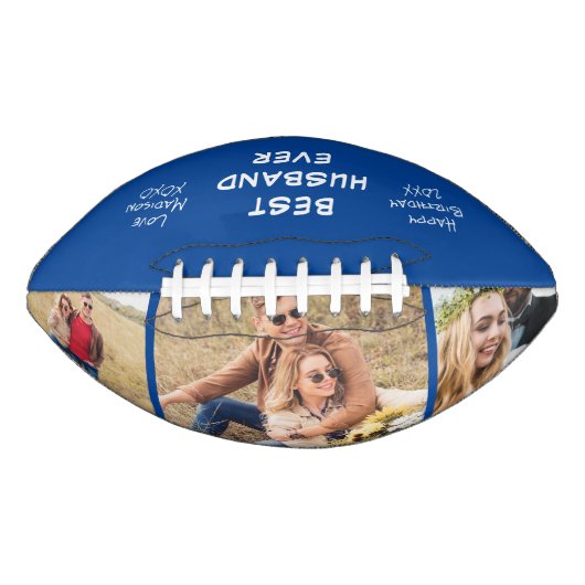 夫の写真パーソナライズされた青 アメリカンフットボール (正面)