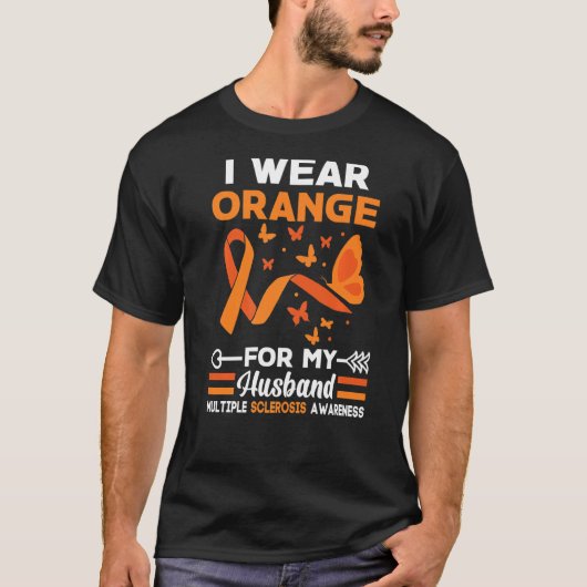 夫の多発性硬化症に衣服オレンジ Tシャツ (正面)