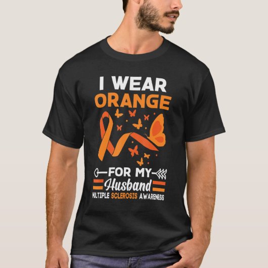 夫の多発性硬化症に衣服オレンジ Tシャツ (正面)