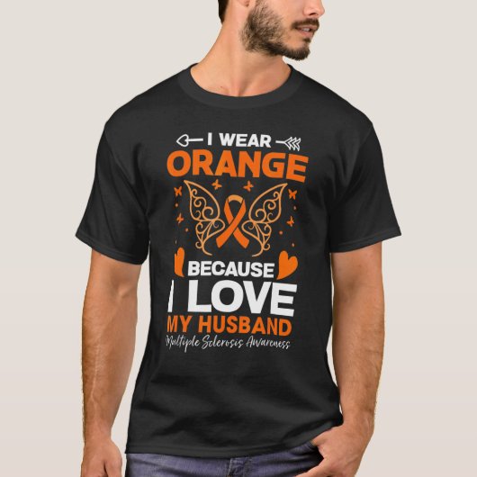 夫の多発性硬化症の為にオレンジを身に着けています Tシャツ (正面)