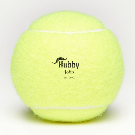 夫の夫の名前を追加する日付年の口ひげシンプルの テニスボール (正面)