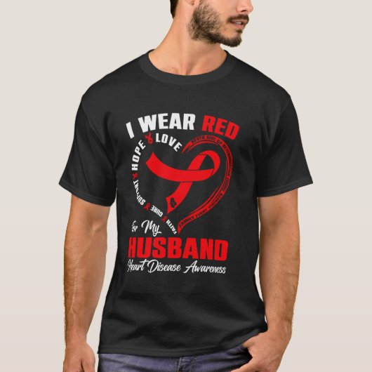 夫の心臓病啓発のために赤を着ています Tシャツ (正面)