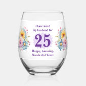 夫の愛25周年記念花紫 ステムなしワイングラス (正面)