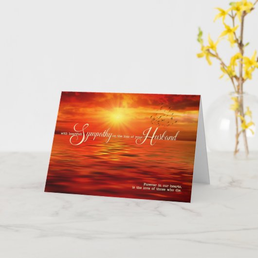夫の死亡悔やみや弔慰日没海 カード (黄色い花)