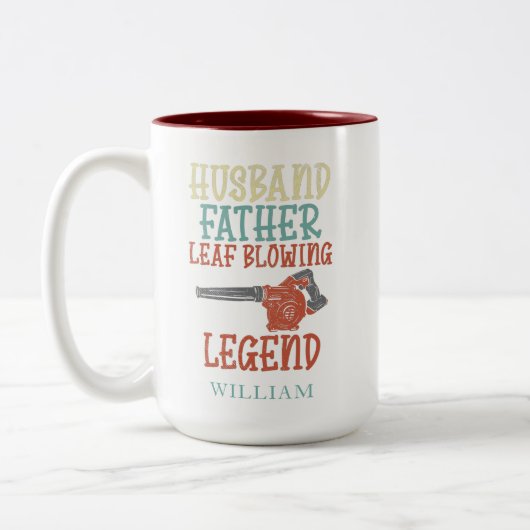 夫の父の葉ブロワの伝説パーソナライズされた ツートーンマグカップ (左)