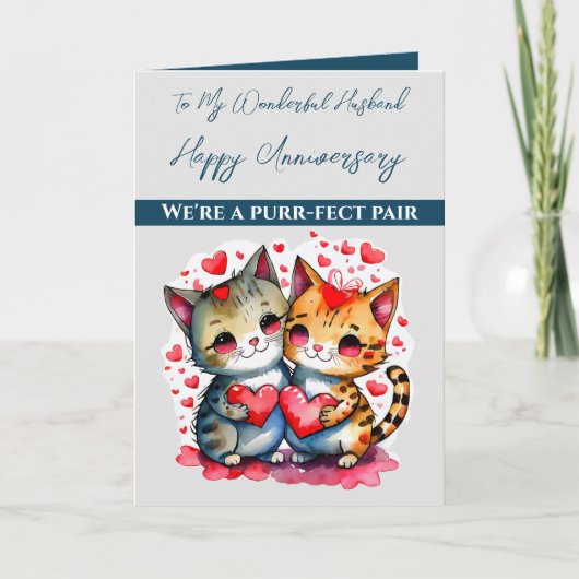 夫の猫の愛の素敵な記念日 カード (正面)